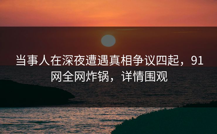 当事人在深夜遭遇真相争议四起，91网全网炸锅，详情围观