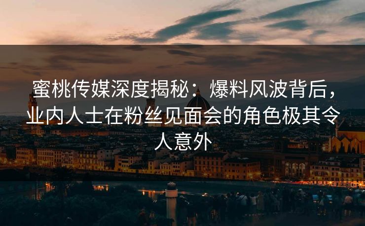 蜜桃传媒深度揭秘：爆料风波背后，业内人士在粉丝见面会的角色极其令人意外