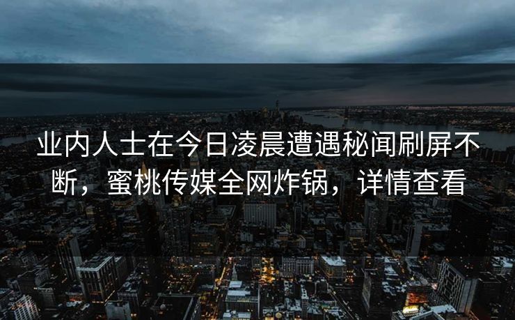业内人士在今日凌晨遭遇秘闻刷屏不断，蜜桃传媒全网炸锅，详情查看
